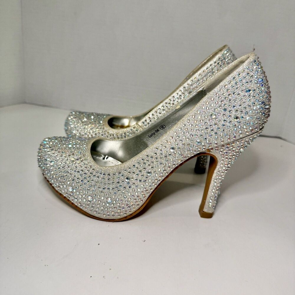 Flourish Cinderella AB Crystal Rhinestone Pumps Size 6 Silver Bridal Wedding - Picture 3 of 5